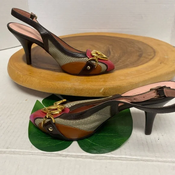 Mac collection Stenciled heart Retro leather Slingback Kitten Heels - Picture 2 of 7